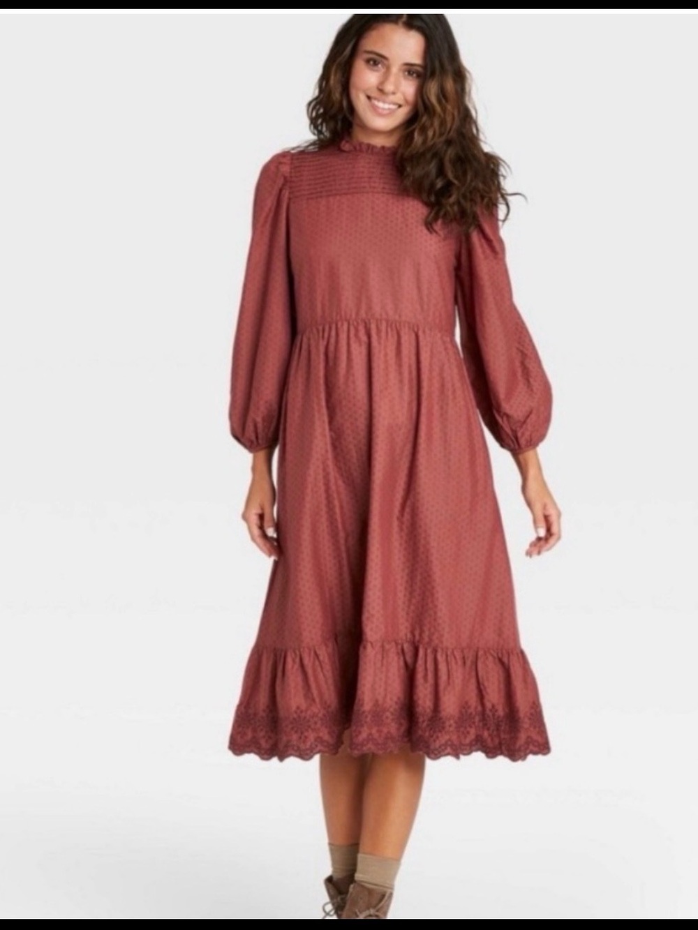 Universal Thread Dusty Rose Midi Dress with Lace Hem